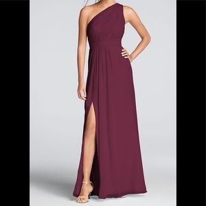 David’s Bridal One Shoulder Dress in Wine